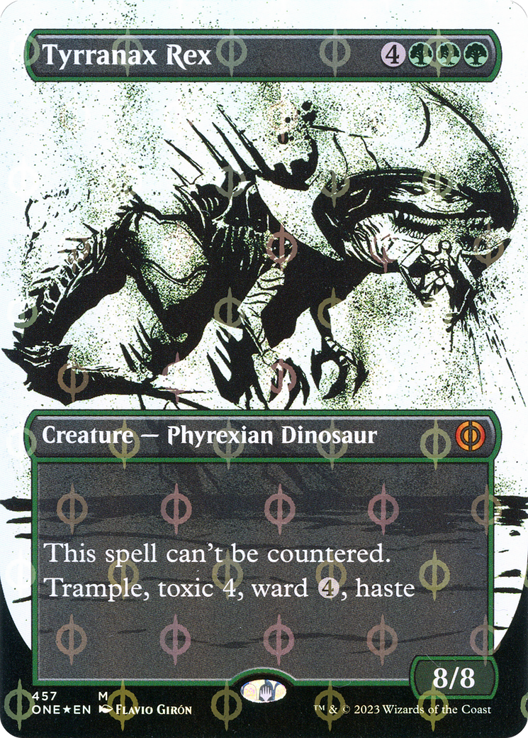 Tyrranax Rex (Showcase) (Step-and-Compleat Foil) (ONE-457) - Phyrexia: All Will Be One: (Showcase) (Borderless) Foil-1