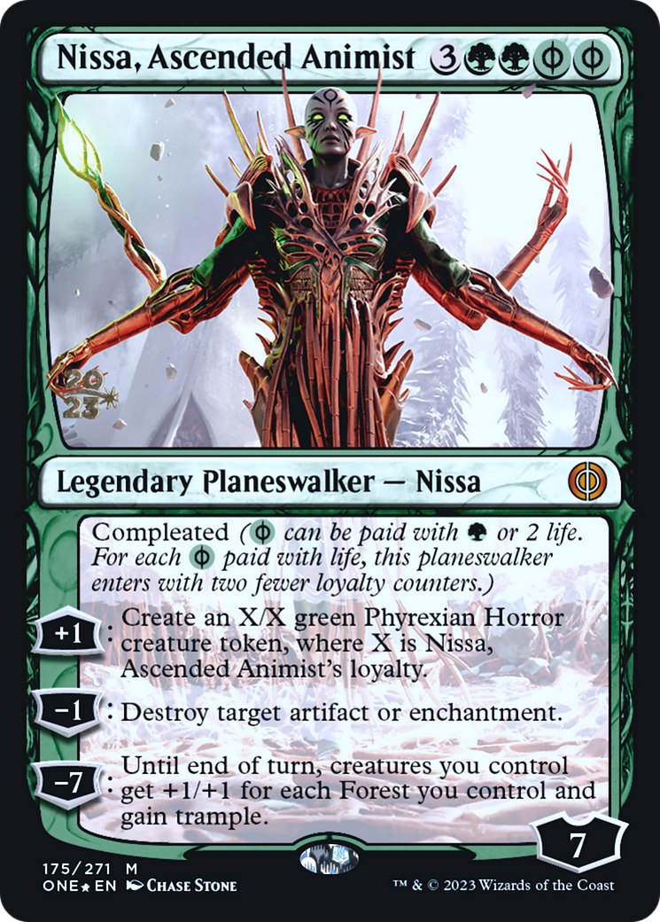 Nissa, Ascended Animist [Phyrexia: All Will Be One Prerelease Promos]-1