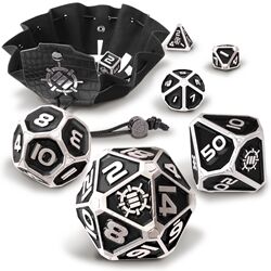 Enhance Tabletop - RPGs 7pc DnD Metal Dice Set with Case and Dice Bag Black-1