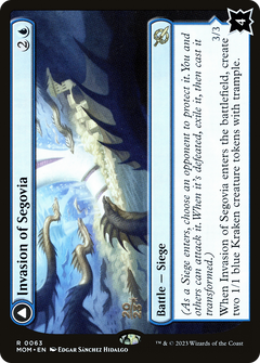 Invasion of Segovia // Caetus, Sea Tyrant of Segovia [March of the Machine Prerelease Promos]-1
