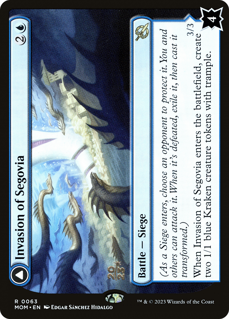Invasion of Segovia // Caetus, Sea Tyrant of Segovia [March of the Machine Prerelease Promos]-1