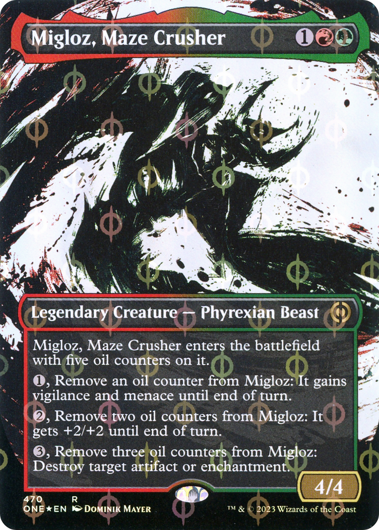 Migloz, Maze Crusher (Borderless Ichor Step-and-Compleat Foil) [Phyrexia: All Will Be One]-1