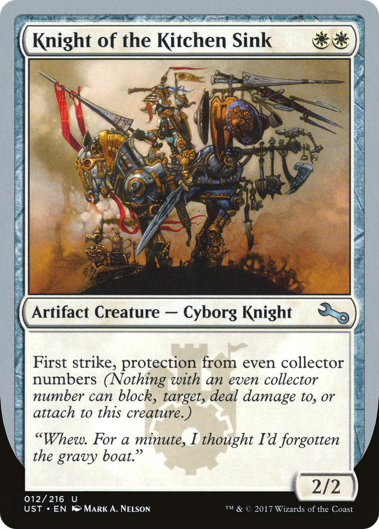 Knight of the Kitchen Sink ("protection from even collector numbers") [Unstable]-1