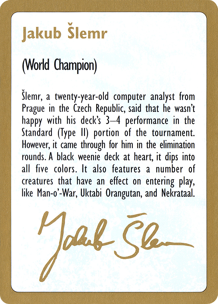 1997 Jakub Slemr Biography Card (WCD-) - World Championship Decks 1997-1