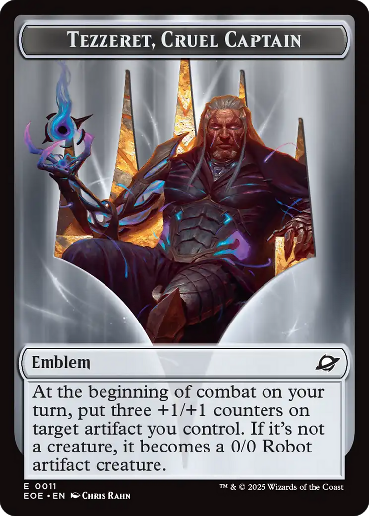 Robot // Emblem - Tezzeret, Cruel Captain Double-Sided Token [Edge of Eternities Tokens]-2