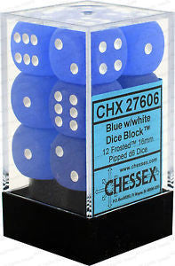 CHX D6 Dice Frosted 16mm Blue/White (12)-1