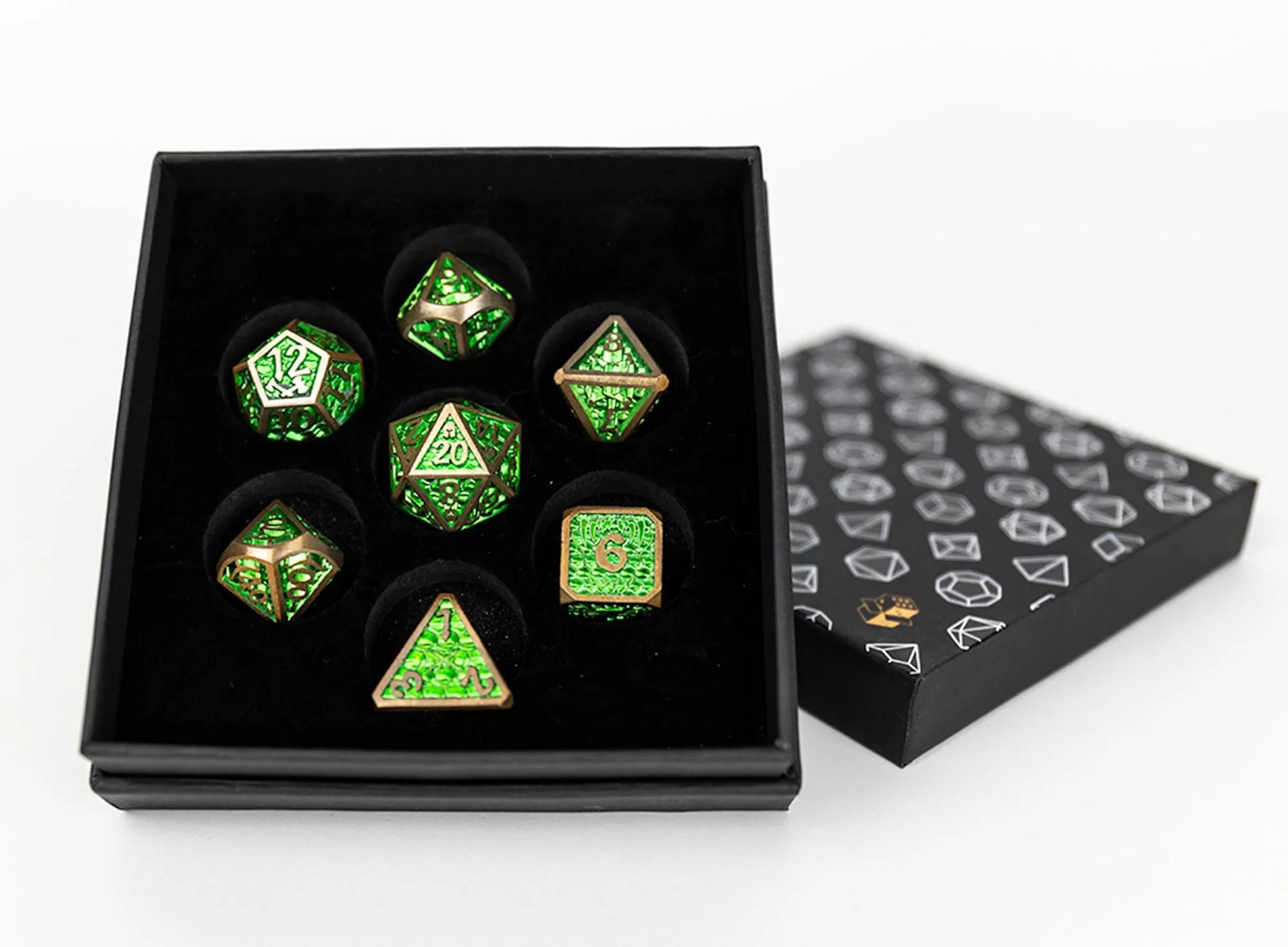 LPG Dice Set - Metal RPG  Draco Bright Green/Brass-1