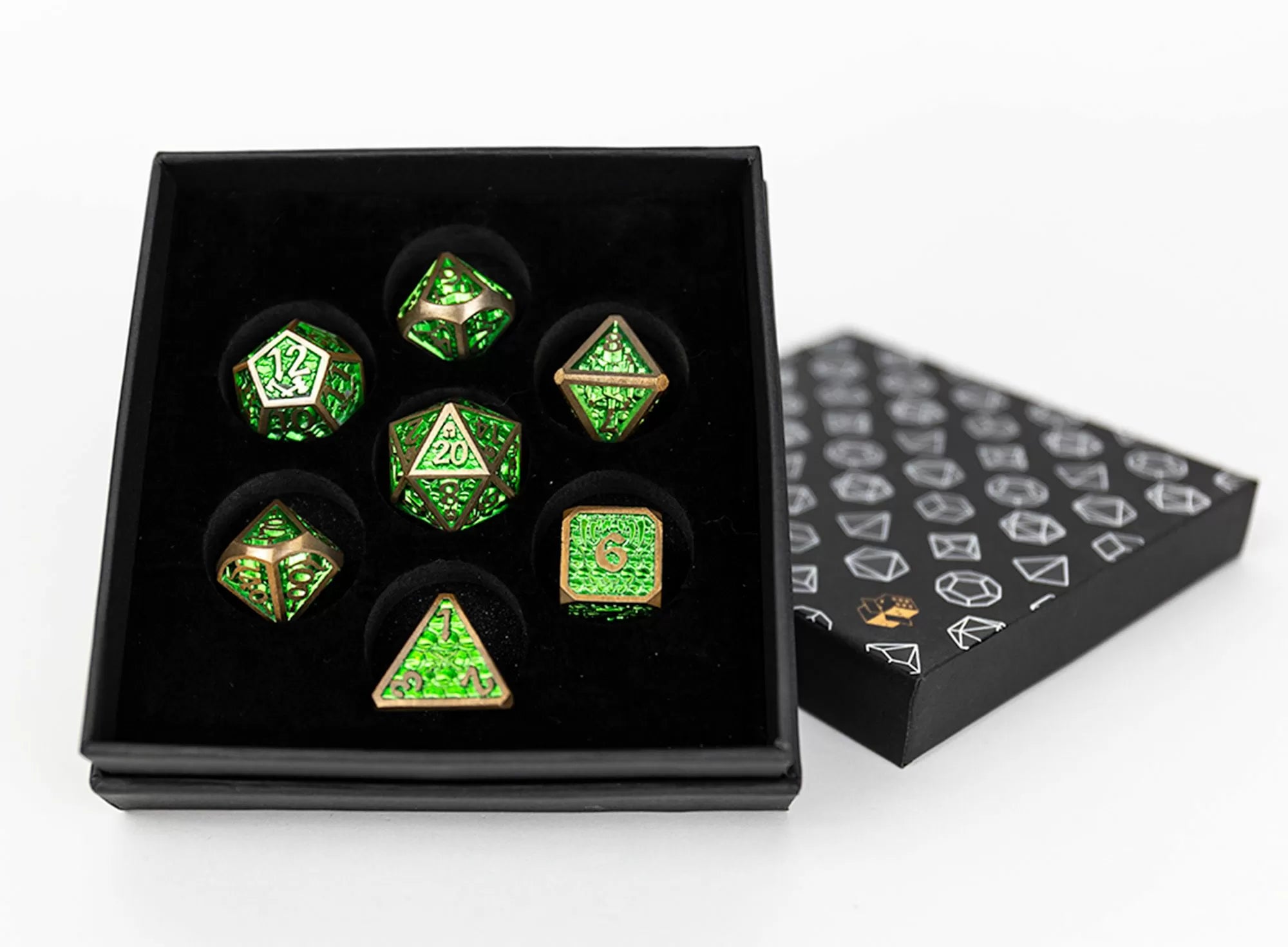 LPG Dice Set - Metal RPG  Draco Bright Green/Brass