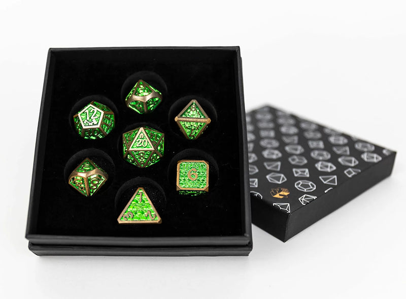 LPG Dice Set - Metal RPG  Draco Bright Green/Brass-1