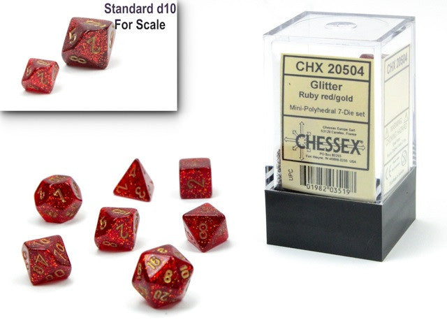 CHX Mini-Polyhedral 7-Die Set Glitter Ruby Red/Gold-1