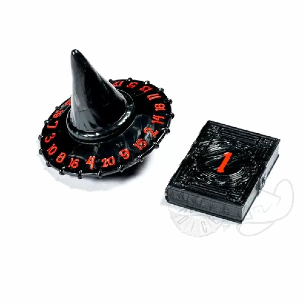 PolyHero Dice - Wizard d20 Wizard Hat and d2 Spellbook in Shadow-1