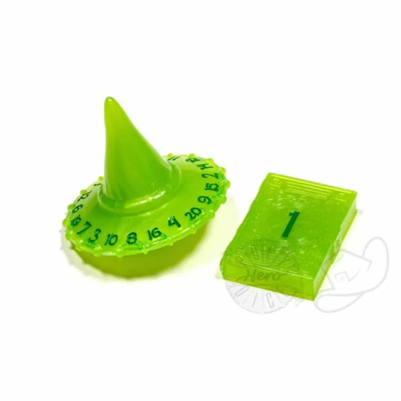 PolyHero Dice - Wizard d20 Wizard Hat and d2 Spellbook in Acid Splash-1
