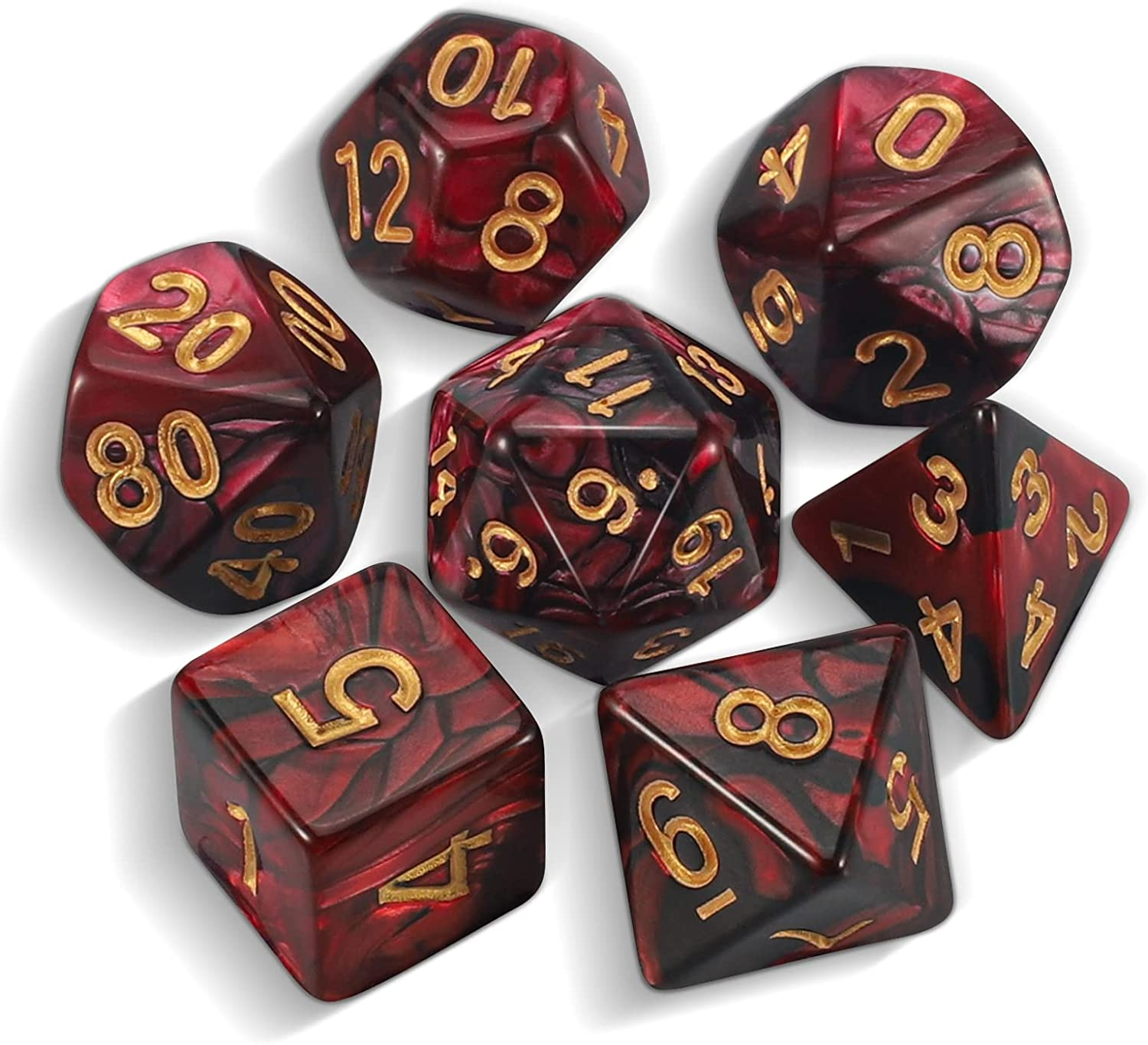 MDG 10mm Mini Polyhedral Dice Set: Red/Black w/Gold