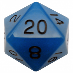 35mm Mega Acrylic d20 Dice: Glow Blue with Black Numbers-1