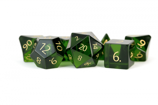 MDG Engraved Zircon Glass Birthstone 16mm Dice Set: August Peridot-1