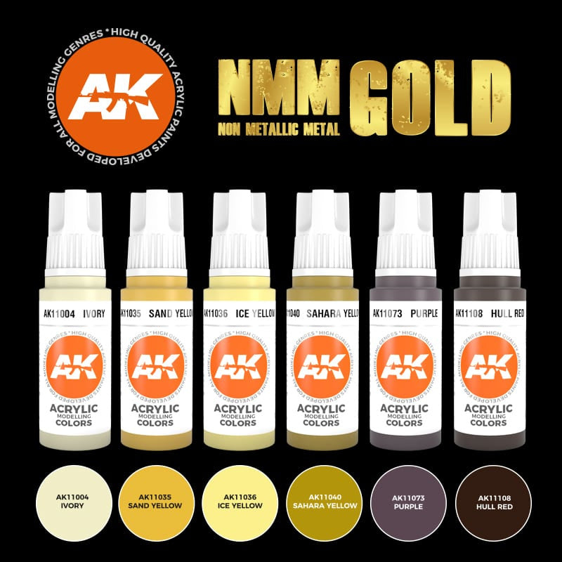AK Interactive - 3 Gen Sets - Non Metallic Metal - Gold