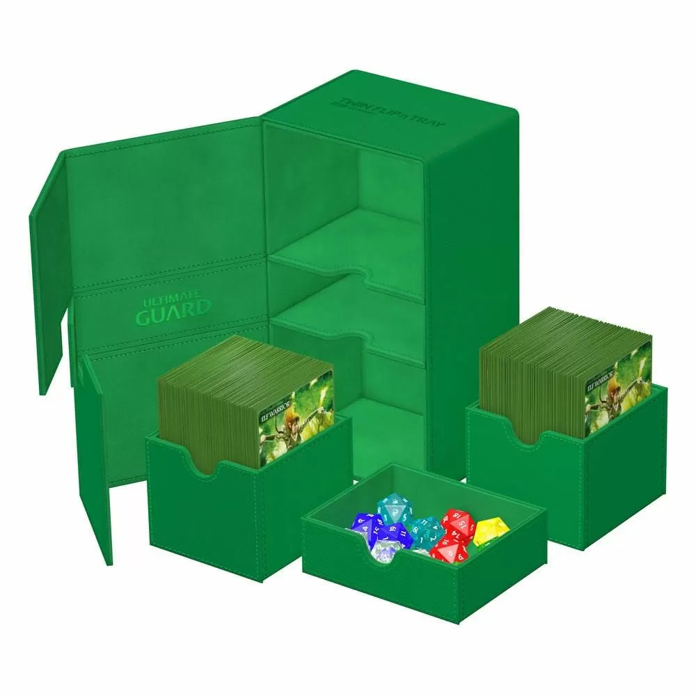 Ultimate Guard Twin Flip n Tray 200+ XenoSkin Monocolor Green Deck Box-2