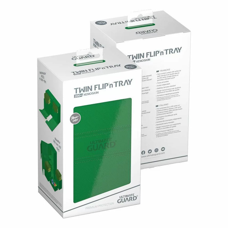 Ultimate Guard Twin Flip n Tray 200+ XenoSkin Monocolor Green Deck Box-1