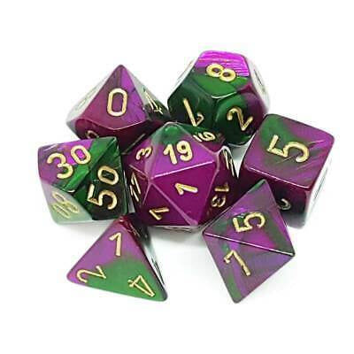 Chessex Dice Sets: Green-Purple/Gold Gemini Polyhedral 7-Die Set-1