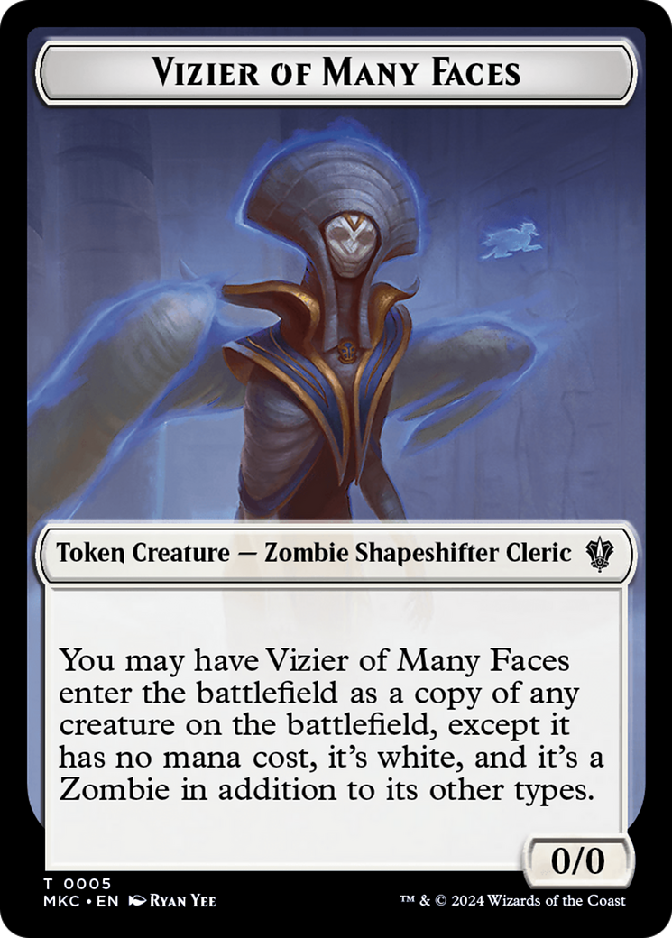 Vizier of Many Faces // Zombie Double-Sided Token [Murders at Karlov Manor Commander Tokens]-1