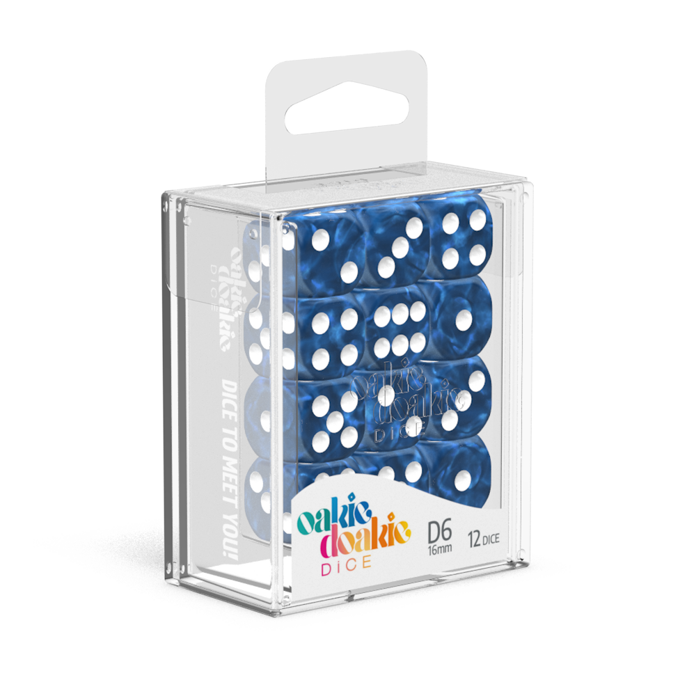 Oakie Doakie Dice D6 16 mm Marble - Blue (12)-1