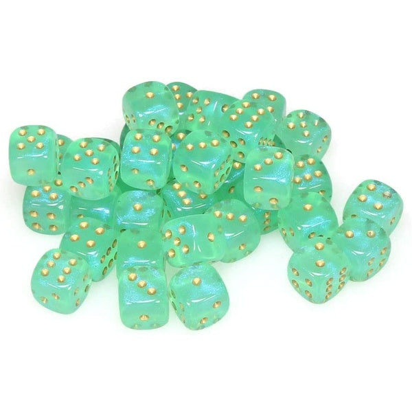 Chessex Dice Sets: Light Green/Gold Borealis 12mm d6 (36)