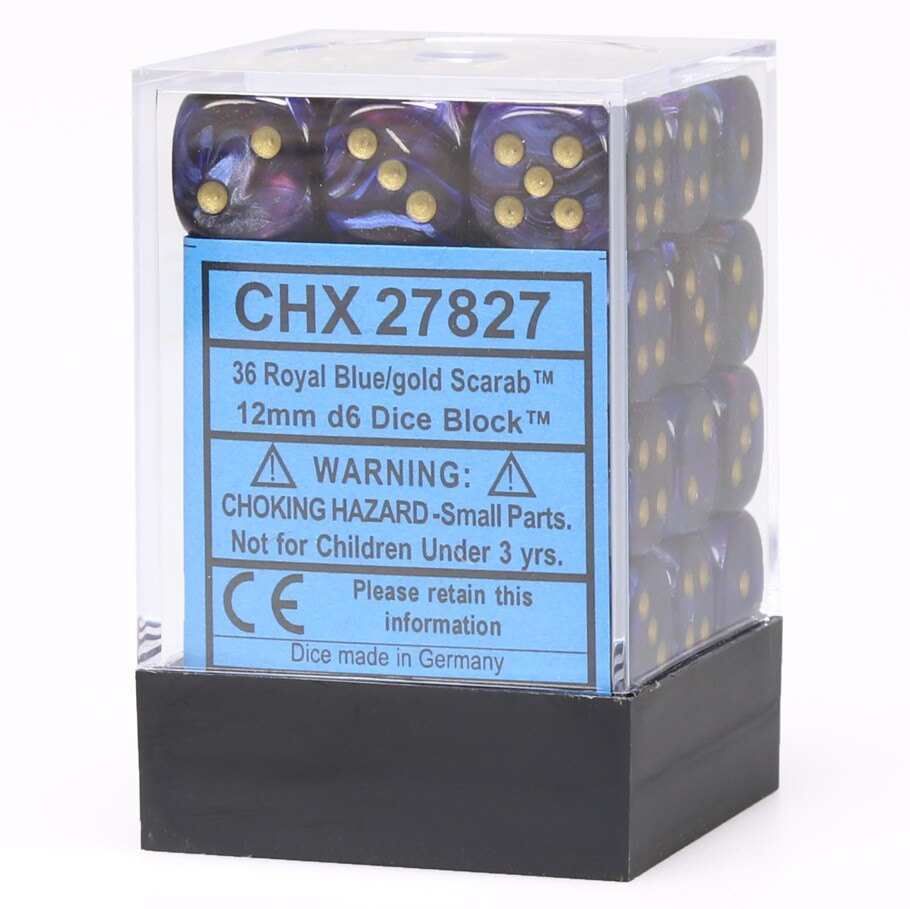 CHX 27827 Scarab 12mm d6 Royal Blue/Gold Block (36)