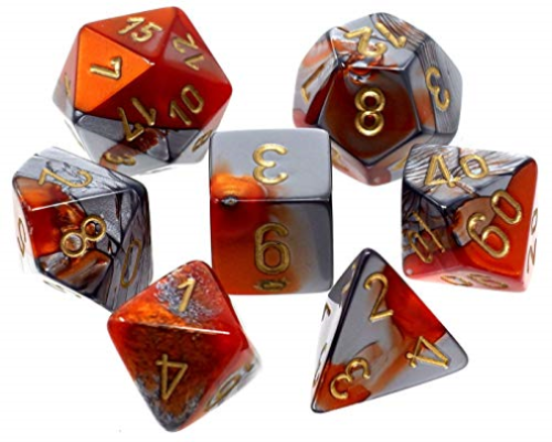 Chessex RPG Dice Sets: Gemini # 7 Orange-Steel/gold Polyhedral 7-Die Set-1