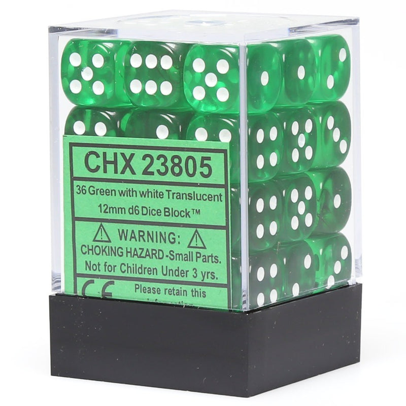 CHX 23805 Translucent 12mm d6 Green/white Block (36)-1