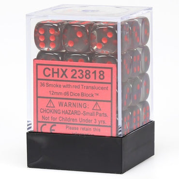 CHX 23818 Translucent 12mm d6 Smoke/Red Block (36)