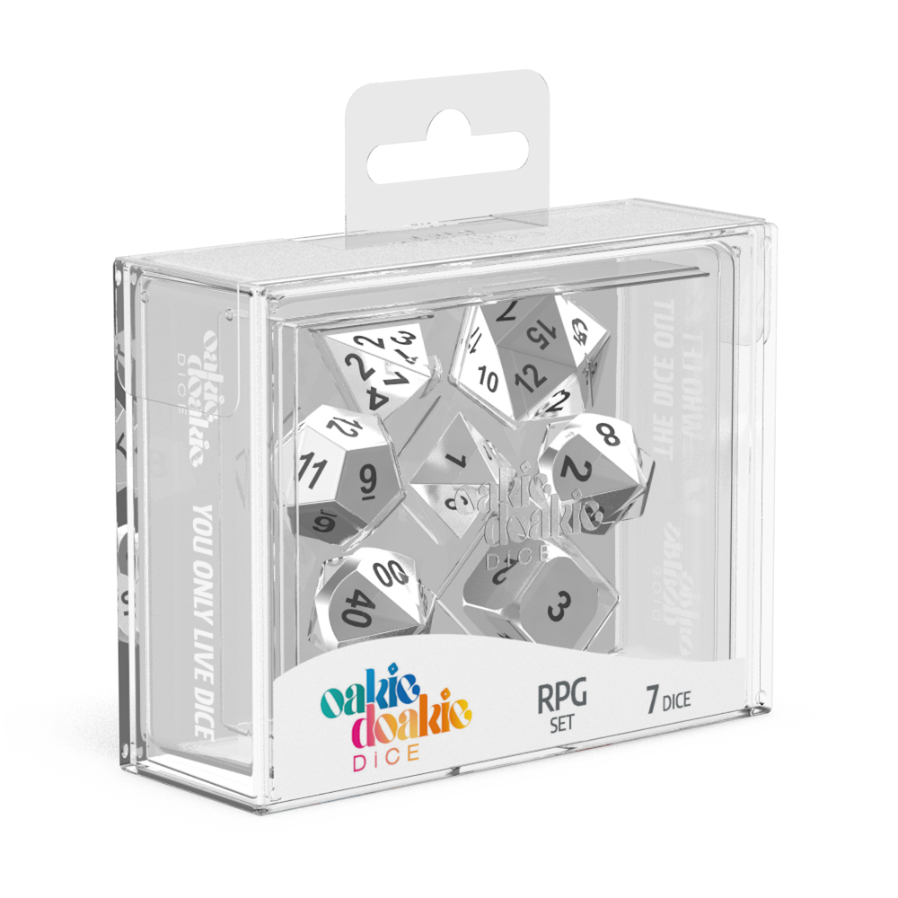 Oakie Doakie Dice RPG Set Metal Dice - Mercury (7)-1