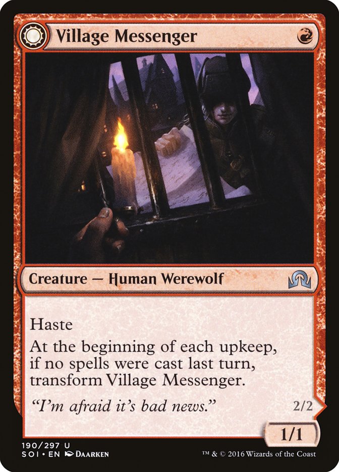 Village Messenger // Moonrise Intruder [Shadows over Innistrad]-1