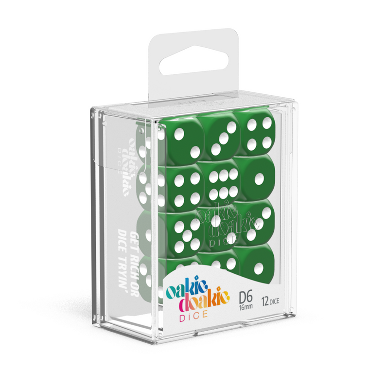 Oakie Doakie Dice D6 16 mm Solid - Green (12)-1