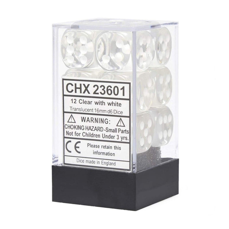 CHX 23601 Translucent 16mm d6 Clear/White Block (12)-1