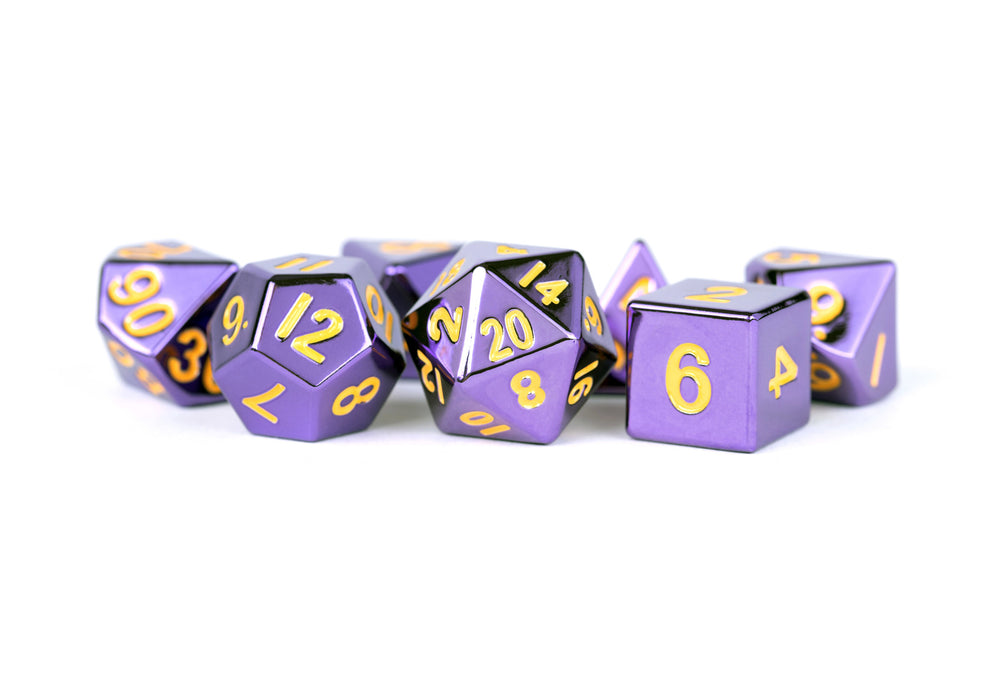 MDG 16mm Metal Poly Dice Set: Metal Purple w/ Gold Numbers