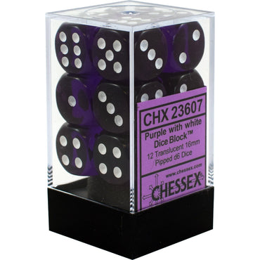 CHX 23607 Translucent 16mm d6 Purple/White Block (12)
