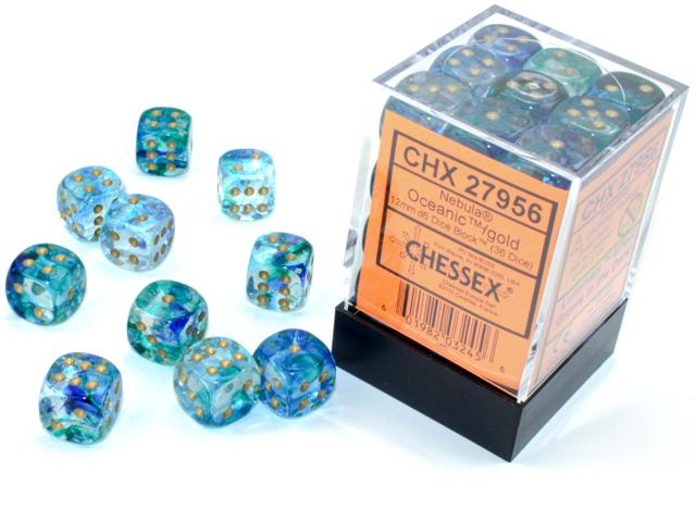 Nebula® 12mm d6 Oceanic/gold Luminary Luminary Dice Block (36) CHX 27956-1