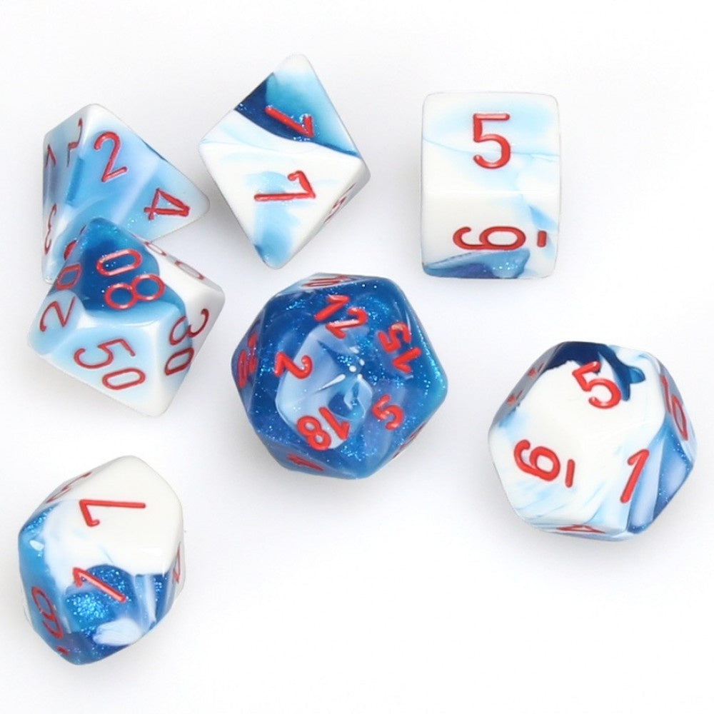 Chessex RPG Dice Sets: Gemini # 7 Astral Blue-White/red Polyhedral 7-Die Set