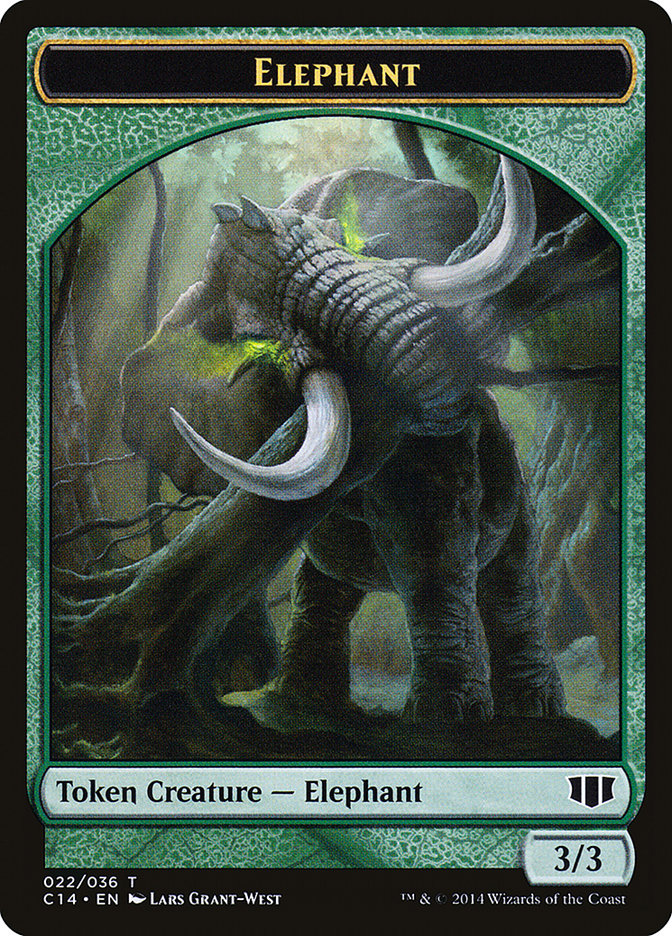 Elephant // Elf Warrior Double-Sided Token [Commander 2014 Tokens]-1