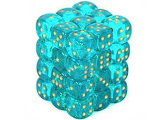 Chessex Dice Sets: Teal/Gold Borealis 12mm d6 (36)-1