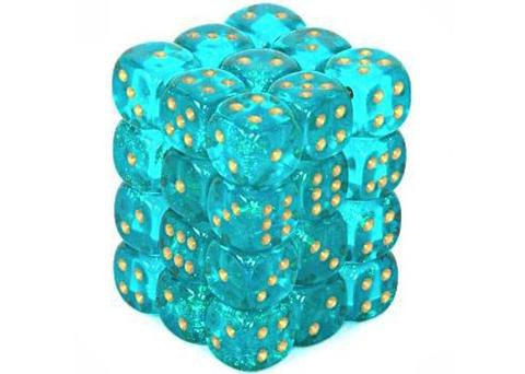 Chessex Dice Sets: Teal/Gold Borealis 12mm d6 (36)