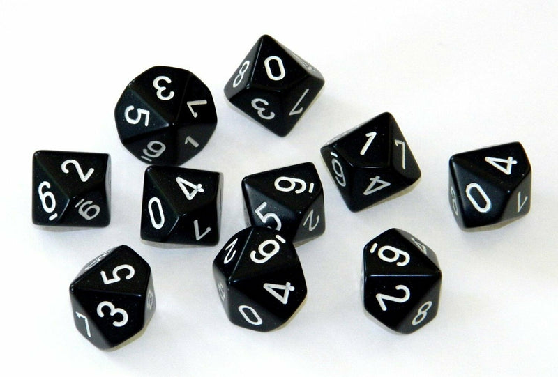 CHX 26208 Opaque Black/White Set of Ten d10s-1