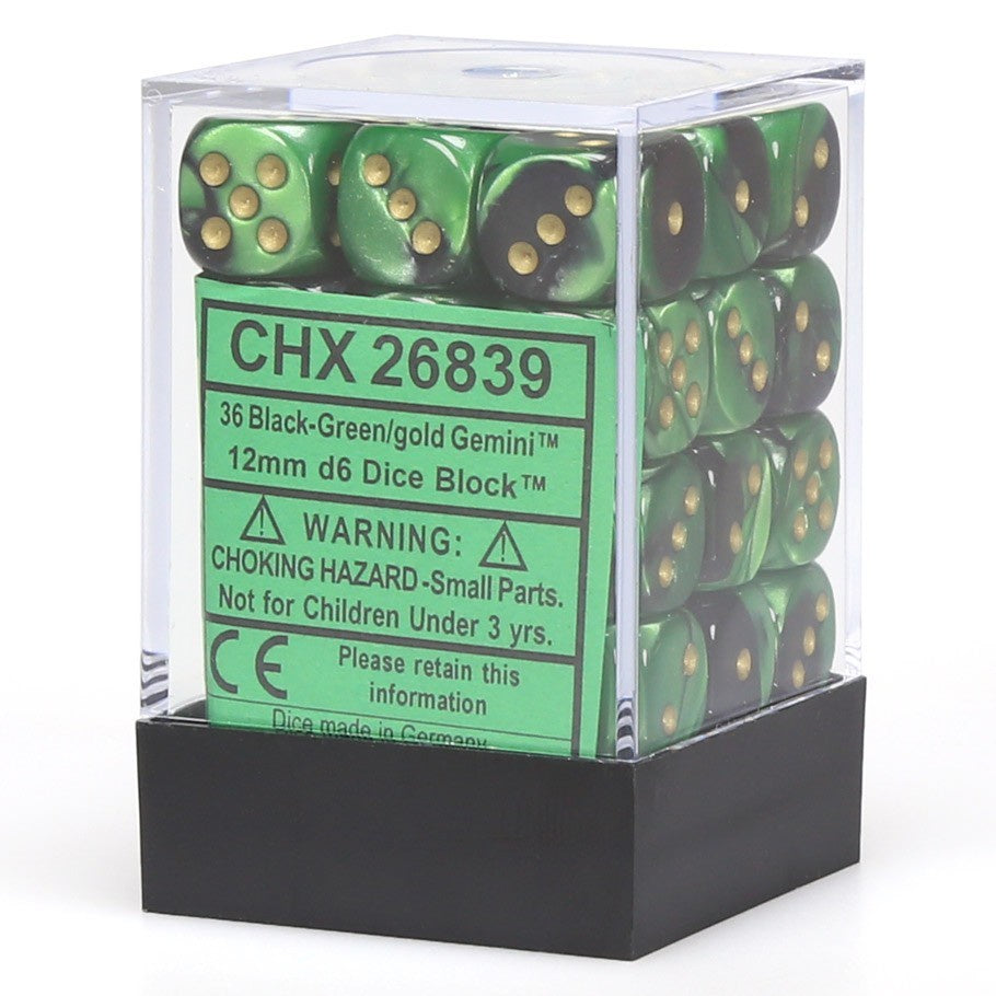 CHX 26839 Gemini 12mm d6 Black-Green/Gold Block (36)
