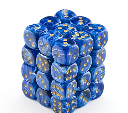 Chessex Dice Sets: Blue/Gold Vortex 12mm d6 (36)-1