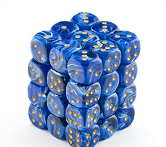 Chessex Dice Sets: Blue/Gold Vortex 12mm d6 (36)-1