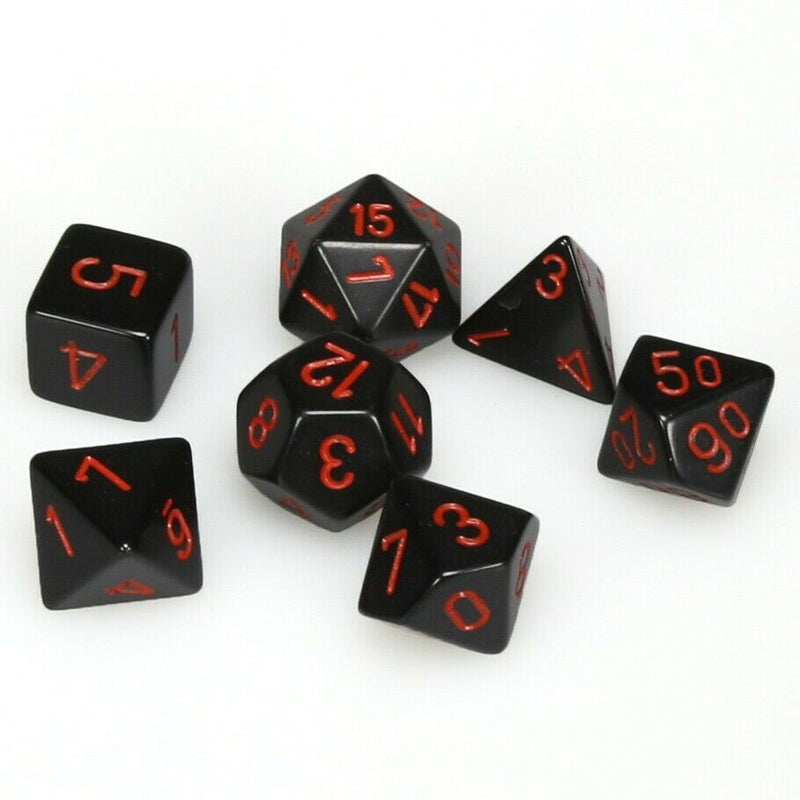 Chessex Dice Sets: Black/Red Opaque Polyhedral 7-Die Set-1