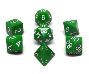 Chessex Dice Sets: Green/White Opaque Polyhedral 7-Die Set-1