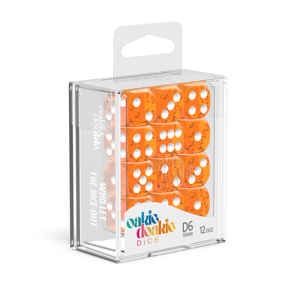 Oakie Doakie Dice D6 16 mm Translucent - Orange (12)-1