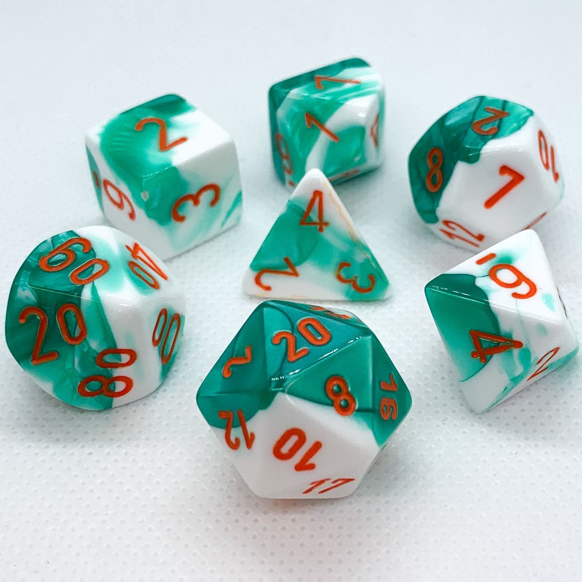 Gemini Polyhedral Mint Green-White/orange 7-Die Set