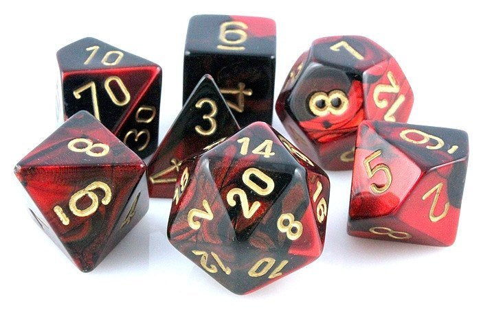Chessex Dice Sets: Black-Red/Gold Gemini Polyhedral 7-Die Set-1